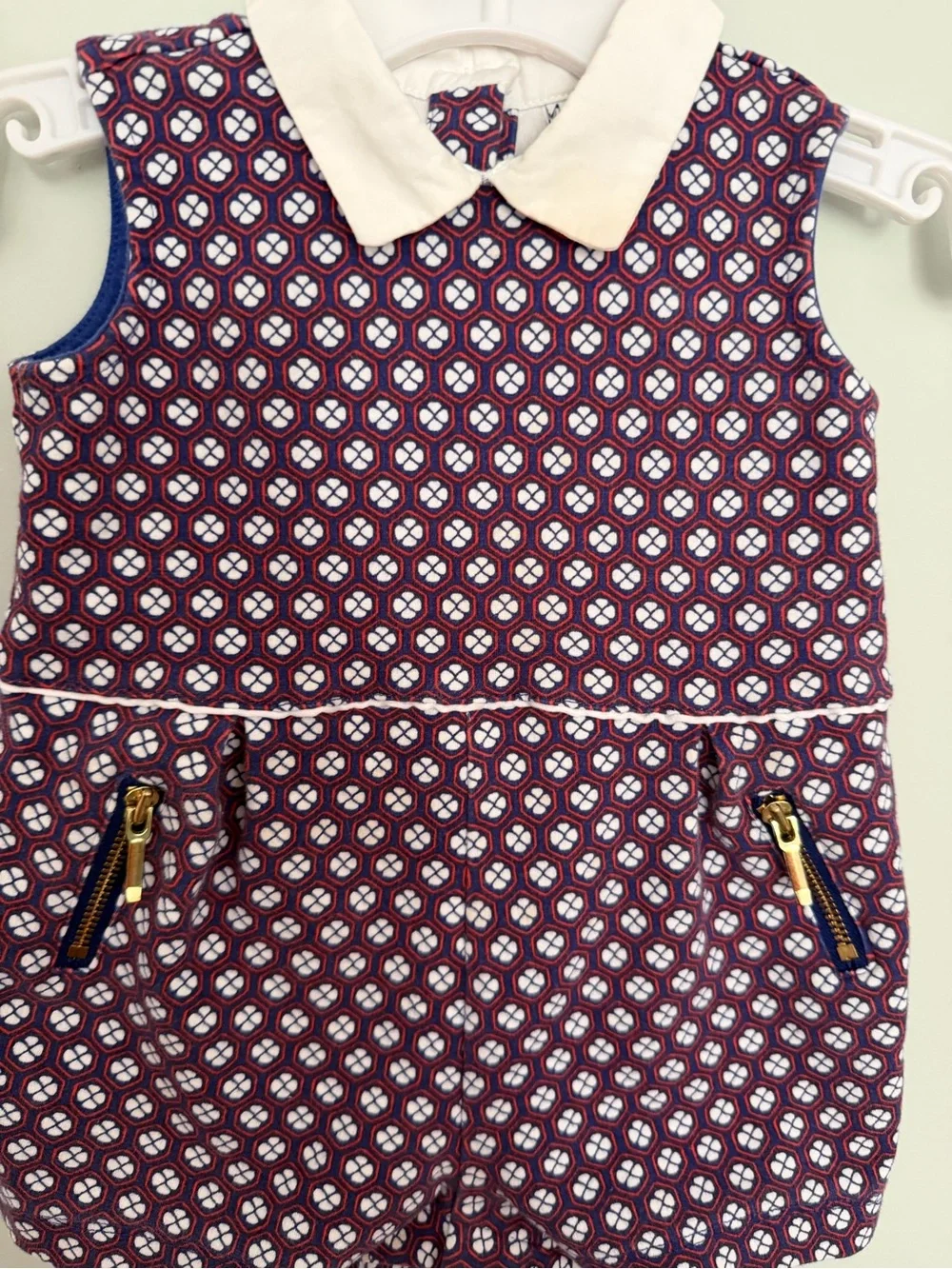 Sleeveless Geometric Print Bubble Romper White Peter Pan Collar Janie & Jack
